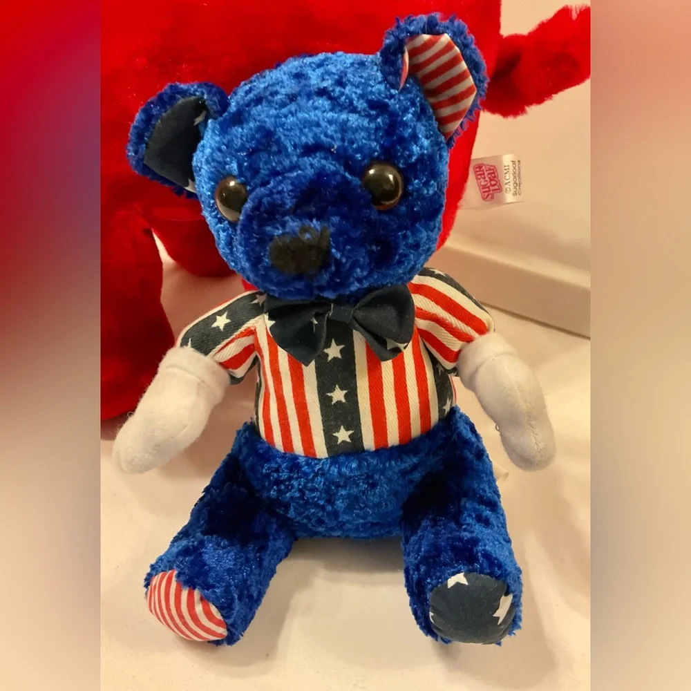 Red, white and blue stuffed animal pair